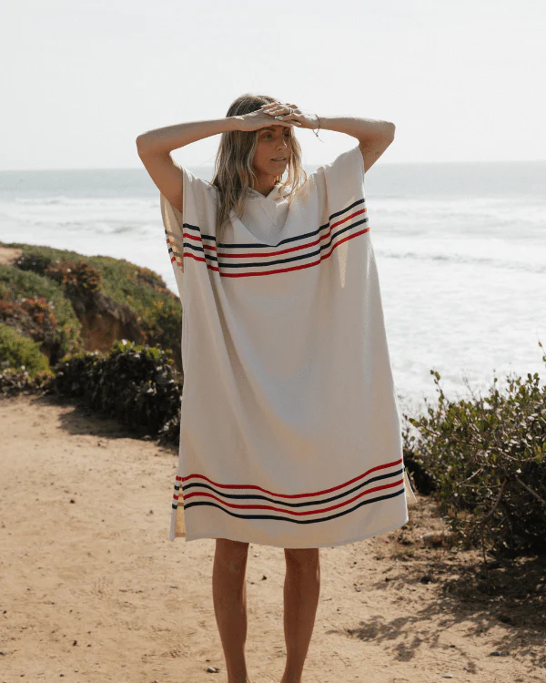 Border Classic Stripe Poncho - Red / Navy - Image 2