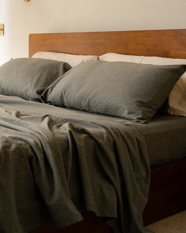Classic Micro Twill Solid Melange Sheet Set Moss - Image 6