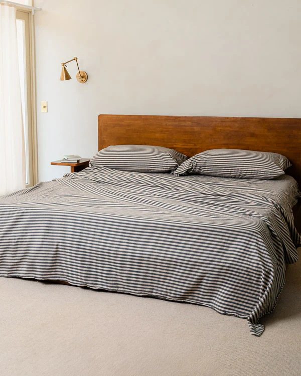 Classic Micro Twill Stripe Melange Flat Top Sheet Steel Grey - Image 3