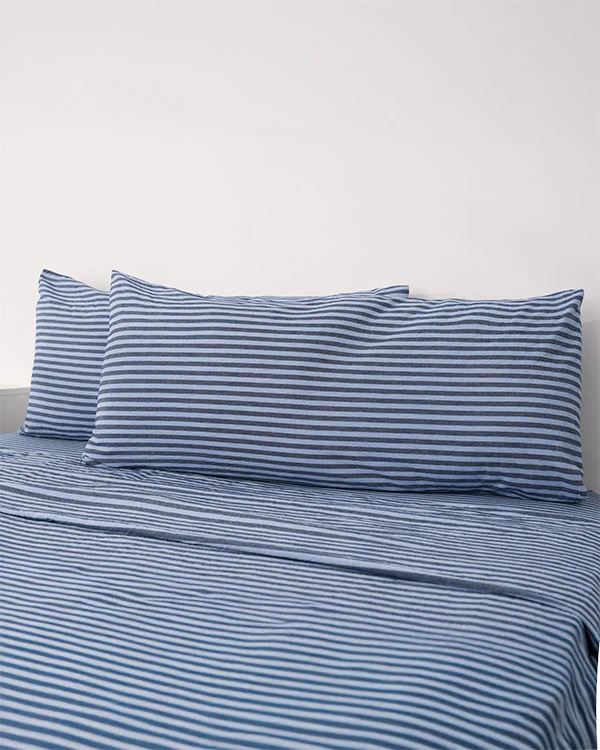 Classic Micro Twill Stripe Melange Pillowcase Set Indigo - Image 3