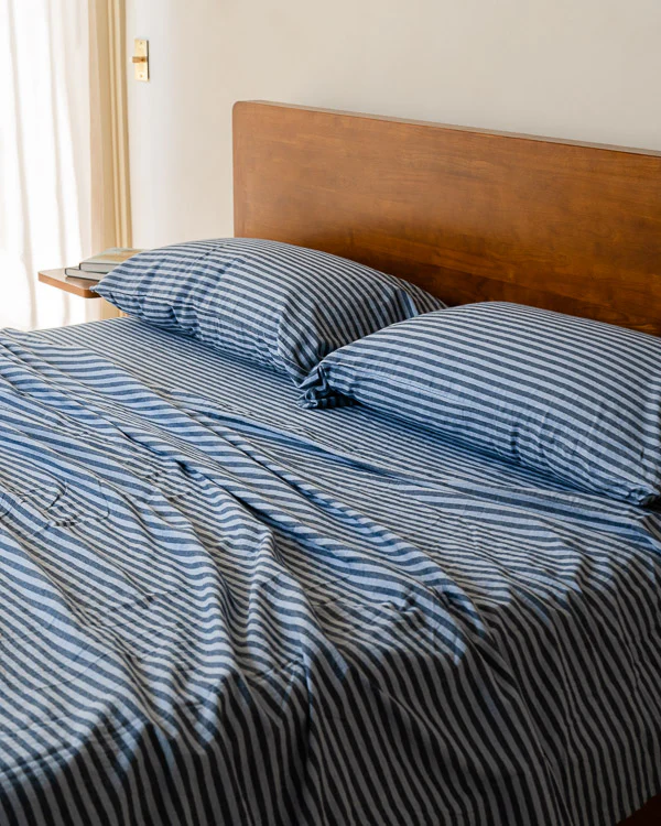 Classic Micro Twill Stripe Melange Sheet Set Indigo - Image 2