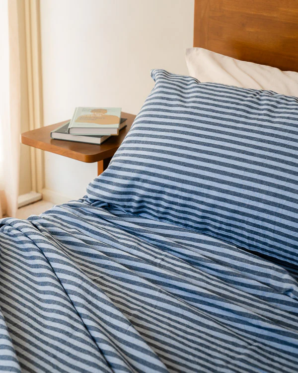 Classic Micro Twill Stripe Melange Sheet Set Indigo - Image 5