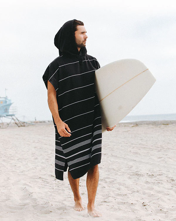 Classic Stripe Hooded Poncho Black - Image 2