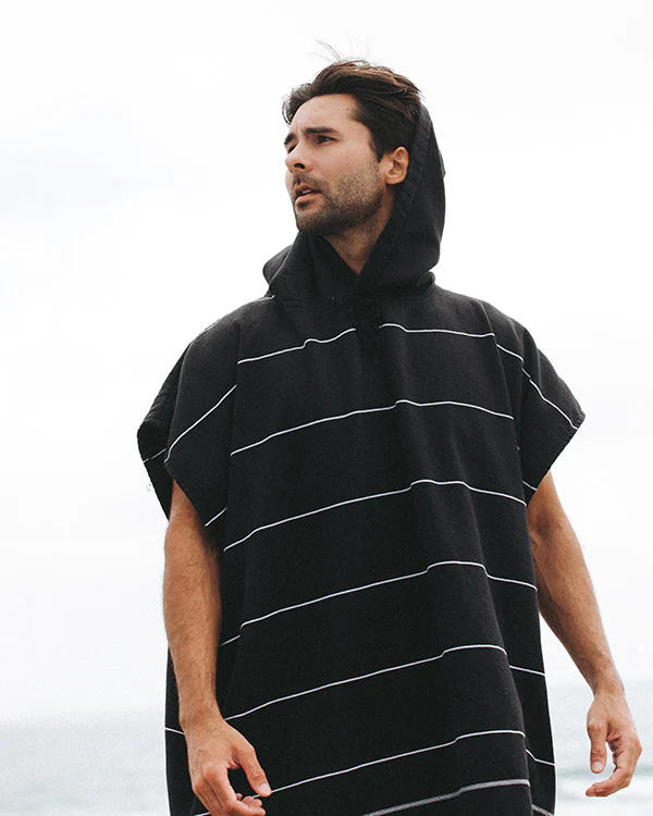 Classic Stripe Hooded Poncho Black - Image 8