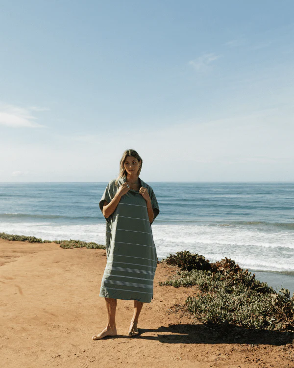 Classic Stripe Hooded Poncho - Hedge Green - Image 7