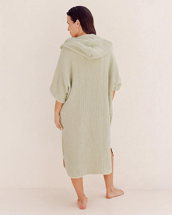 Falta Gauze Hooded Poncho - Sage - Image 5