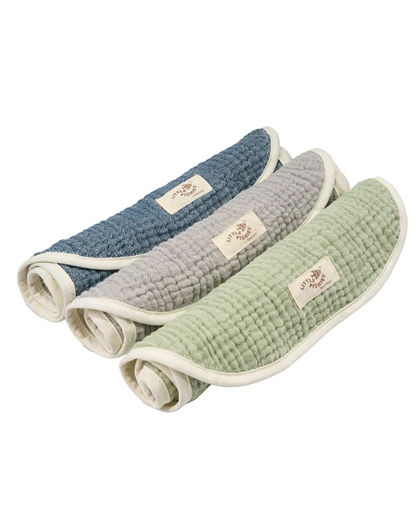 Little Fishies Gauze Burping Cloth Bundle - 3 Pack - Sage / Grey / Navy - Image 17