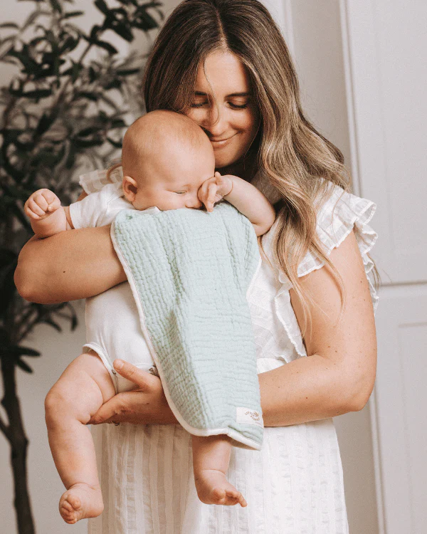 Little Fishies Gauze Burping Cloth Bundle - 3 Pack - Seafoam / Peach Fuzz / Natural - Image 2