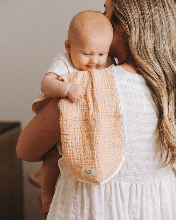 Little Fishies Gauze Burping Cloth Bundle - 3 Pack - Seafoam / Peach Fuzz / Natural - Image 4