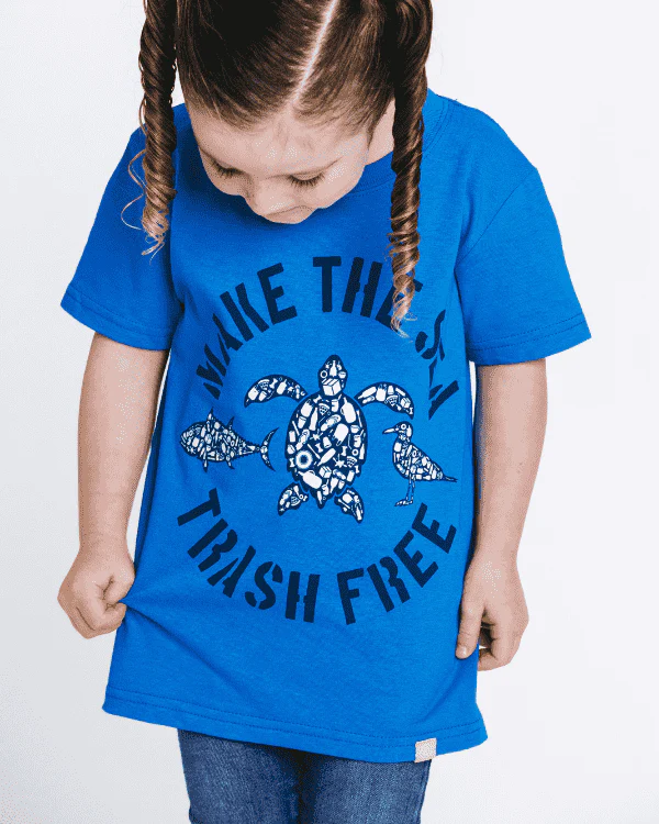 Make The Sea Trash Free Kids Tee - Sapphire Blue - Image 2