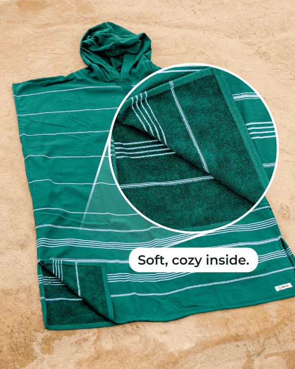 Classic Stripe Hooded Poncho Teal Blue - Image 4